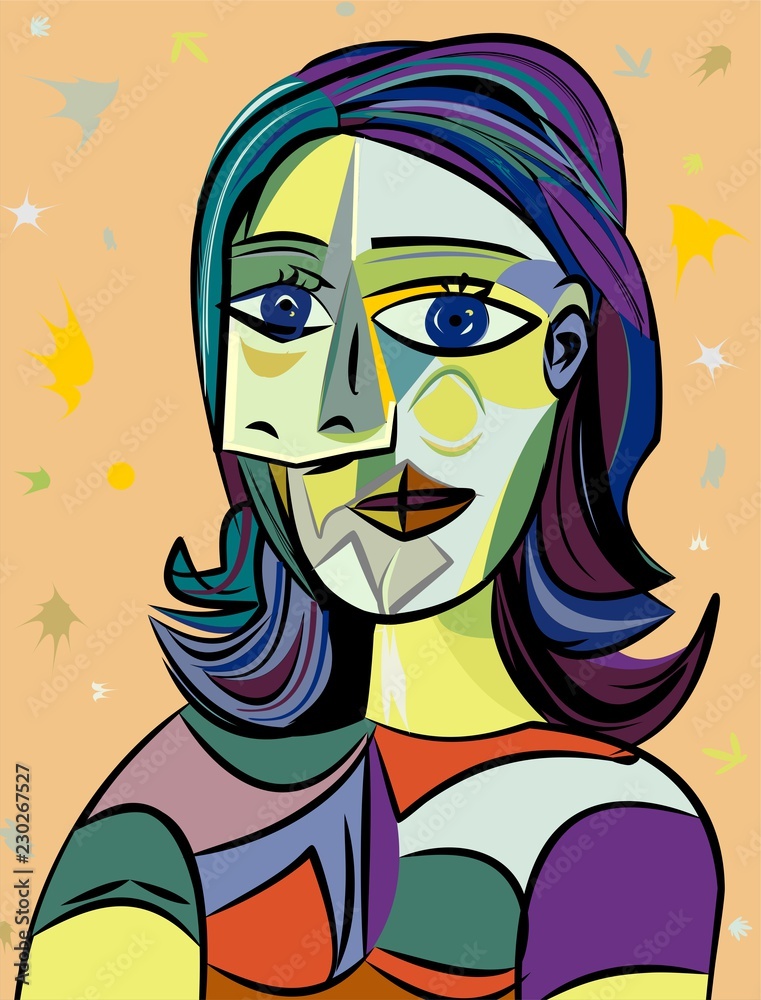 Colorful abstract background, cubism art style,woman portrait