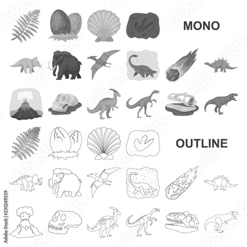 Different dinosaurs monochrom icons in set collection for design. Prehistoric animal vector symbol stock web illustration.