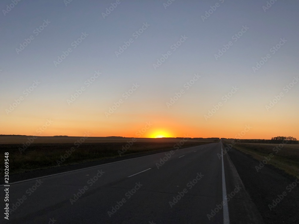 road at sunset