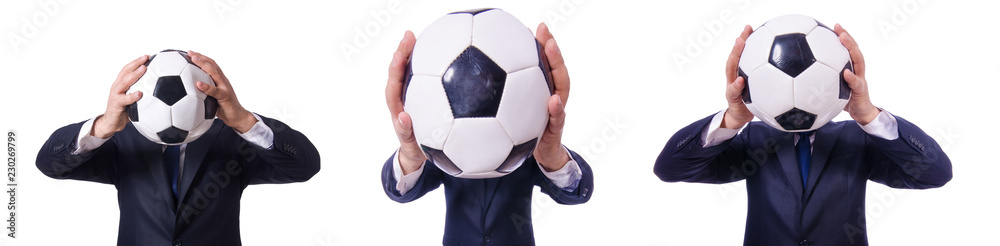 Businessman with football on white Businessman with football on white