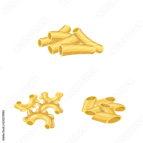 Vector design of pasta and carbohydrate symbol. Set of pasta and macaroni stock symbol for web.