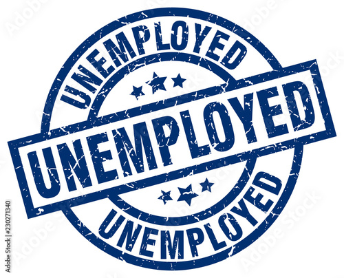 unemployed blue round grunge stamp