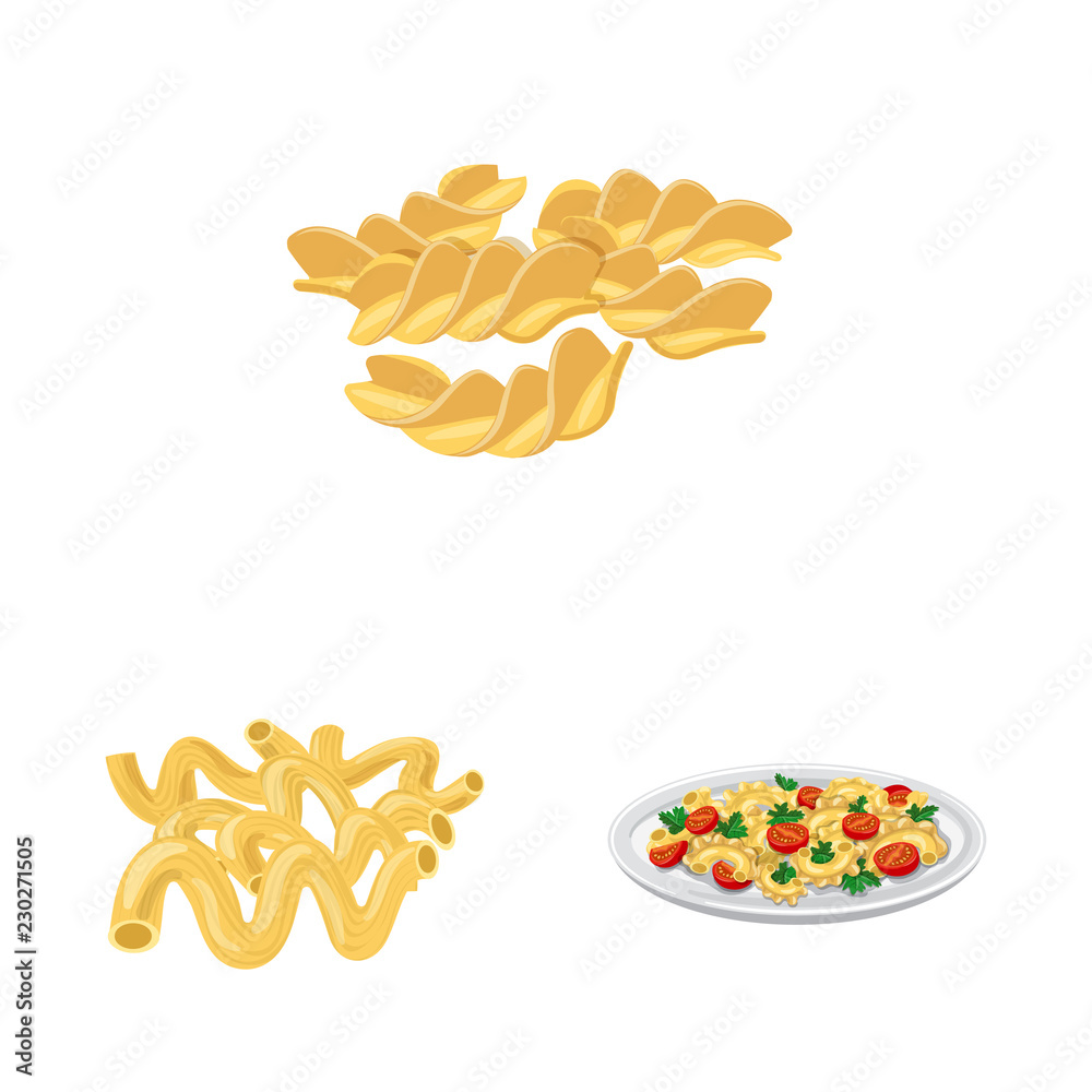 Vector design of pasta and carbohydrate icon. Set of pasta and macaroni stock symbol for web.