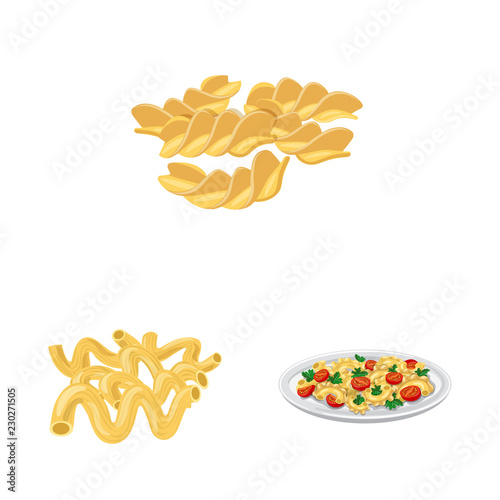 Vector design of pasta and carbohydrate icon. Set of pasta and macaroni stock symbol for web.