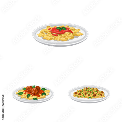 Vector design of pasta and carbohydrate sign. Set of pasta and macaroni stock symbol for web.