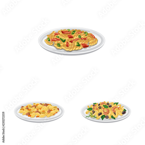 Vector design of pasta and carbohydrate logo. Set of pasta and macaroni vector icon for stock.