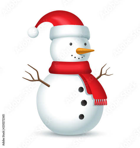 Snowman with red scarf and hat with a bubo