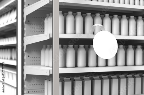 Tableau sur toile Blank products on supermarket racks and round wobbler