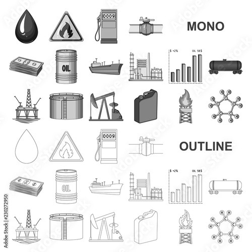 Oil industry monochrom icons in set collection for design. Equipment and oil production vector symbol stock web illustration.