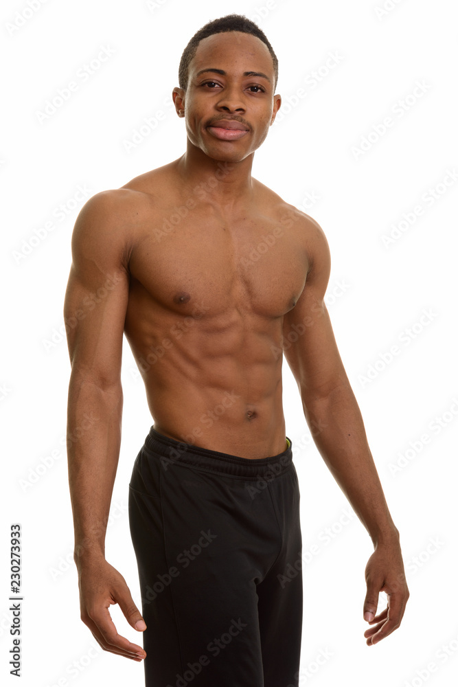 Fototapeta premium Young handsome and muscular African man shirtless