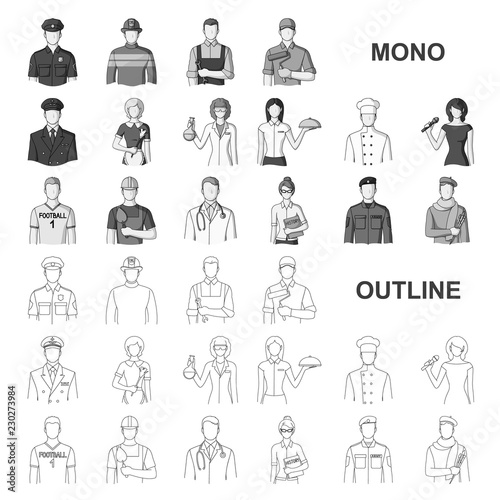 People of different professions monochrom icons in set collection for design. Worker and specialist vector symbol stock web illustration.