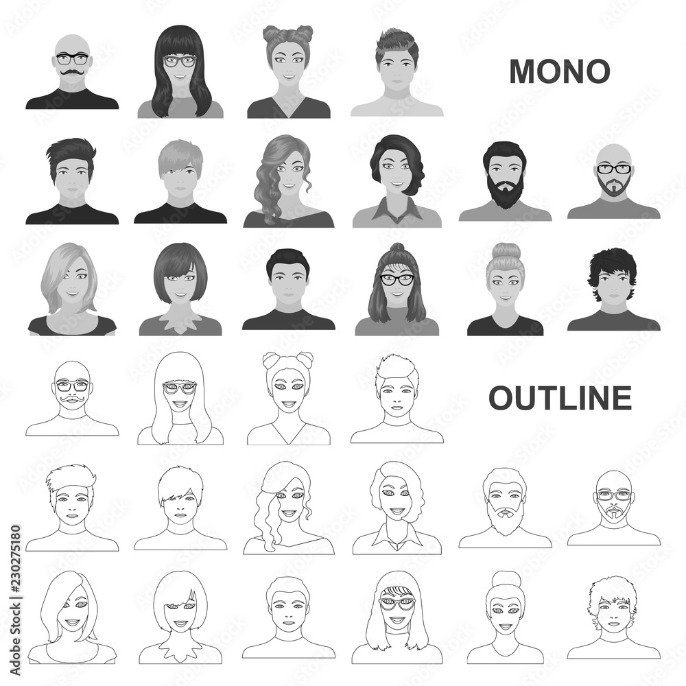 Avatar and face monochrom icons in set collection for design. A person ...