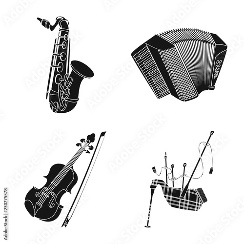 Vector illustration of music and tune sign. Set of music and tool stock vector illustration.