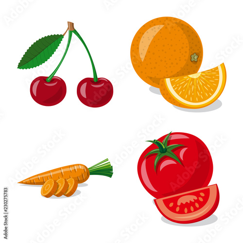 Vector design of vegetable and fruit logo. Set of vegetable and vegetarian stock symbol for web.