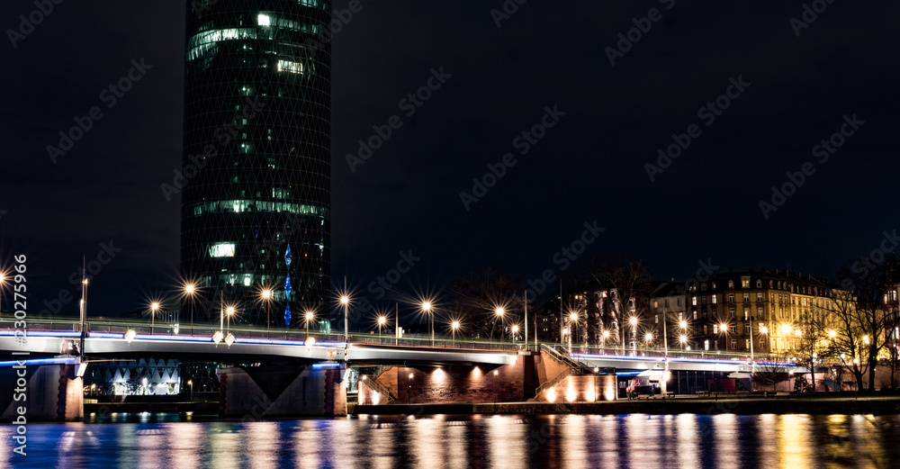 Bridge at  night in Frankfurt am Main, Germany