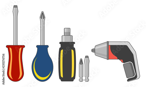 Screwdrivers of different types. Vector illustration on white background.