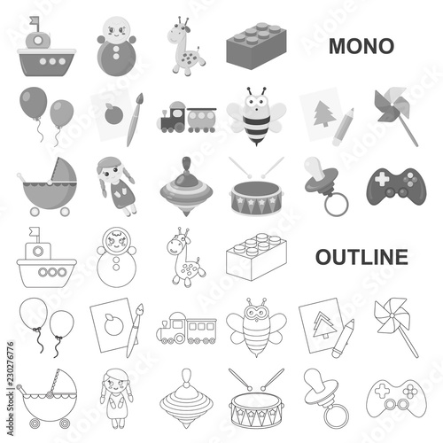 Children toy monochrom icons in set collection for design. Game and bauble vector symbol stock web illustration.