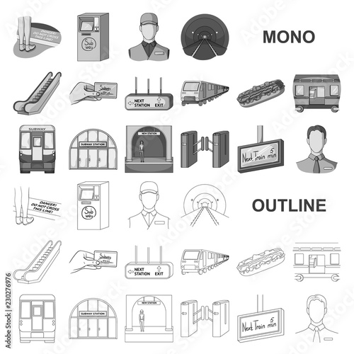 Metro, subway monochrom icons in set collection for design.Urban transport vector symbol stock web illustration.