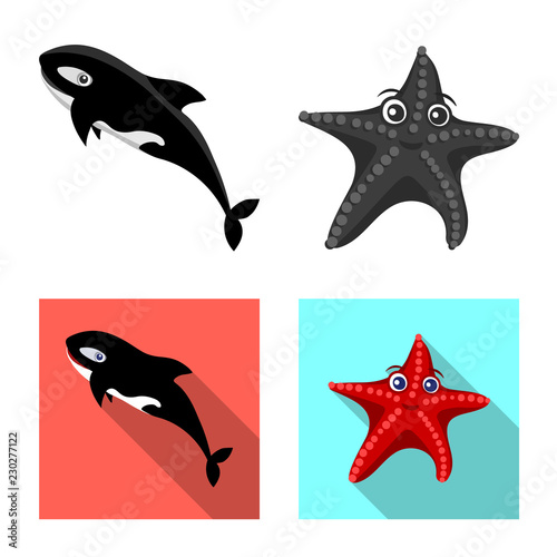 Vector design of sea and animal icon. Collection of sea and marine vector icon for stock.