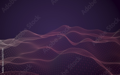 Abstract landscape background. Cyberspace purple grid. Hi-tech network. 3D illustration