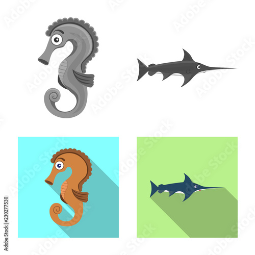 Vector design of sea and animal symbol. Set of sea and marine stock symbol for web.