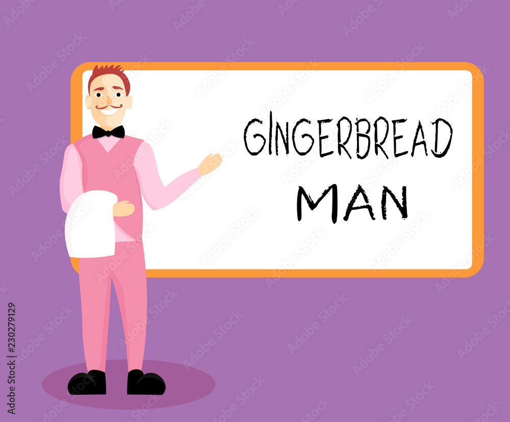 Writing note showing Gingerbread Man. Business photo showcasing cookie made of gingerbread usually in the shape of human. Writing note showing Gingerbread Man. Business photo showcasing cookie made of gingerbread usually in the shape of human.