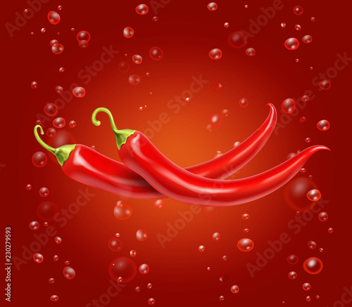 Red hot chili pepper on a red background. Vector illustration