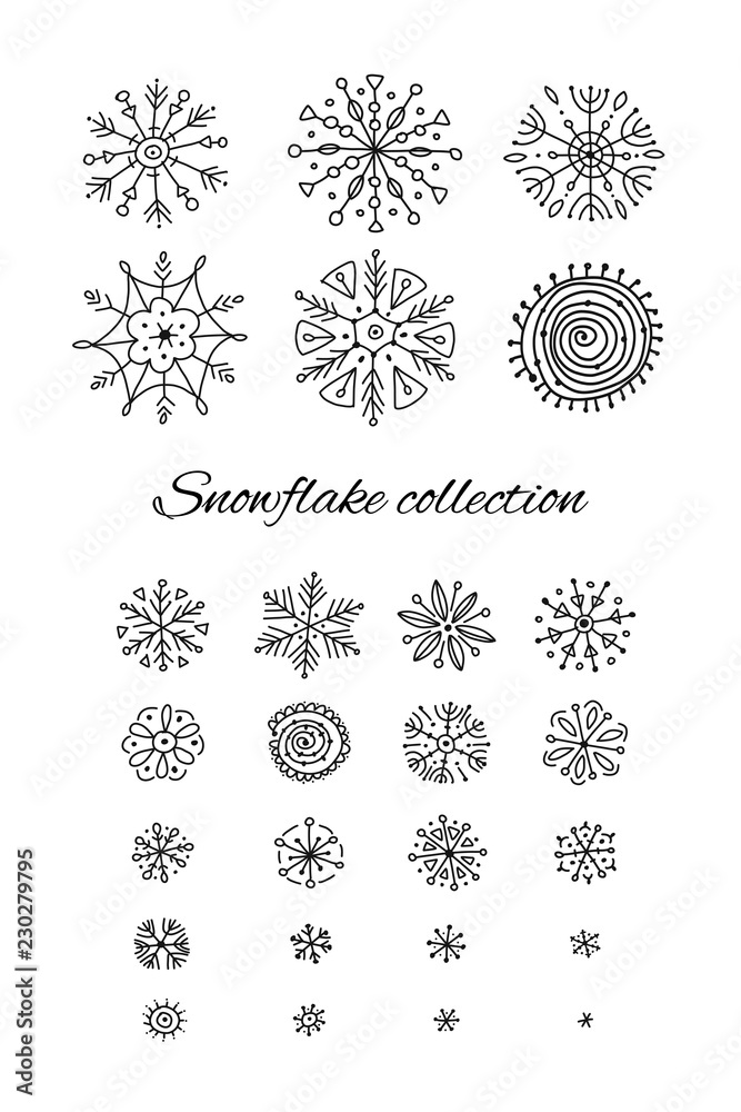 Hand drawn snowflakes collection for your design