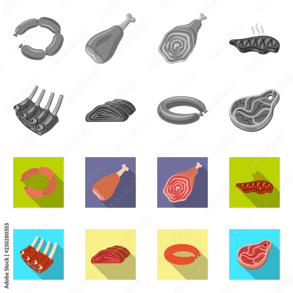 Vector design of meat and ham logo. Collection of meat and cooking stock symbol for web.