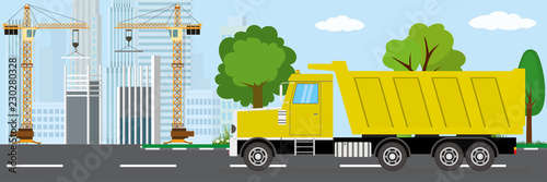 tipper truck is going to construction site
