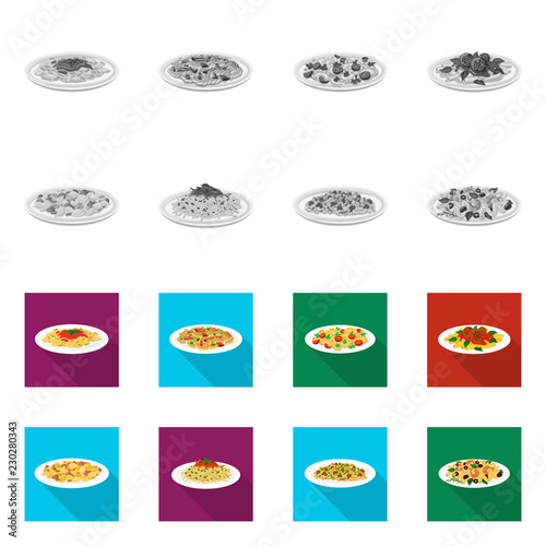 Isolated object of pasta and carbohydrate icon. Set of pasta and macaroni stock vector illustration.
