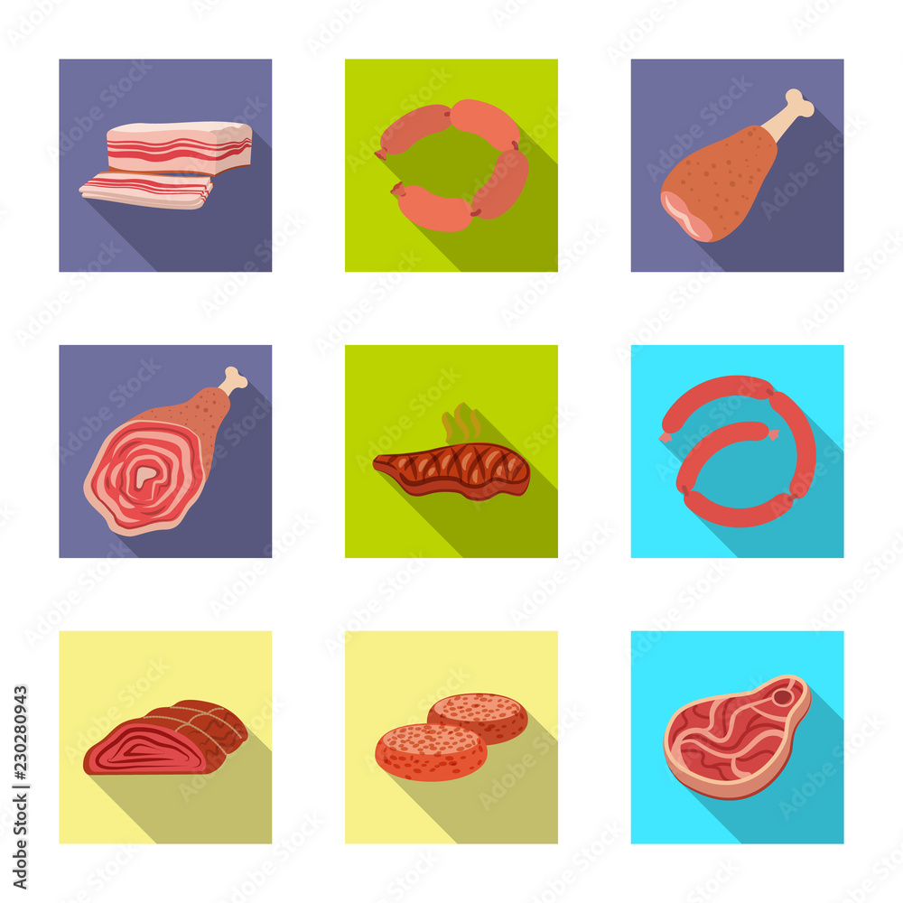 Vector design of meat and ham logo. Collection of meat and cooking vector icon for stock.