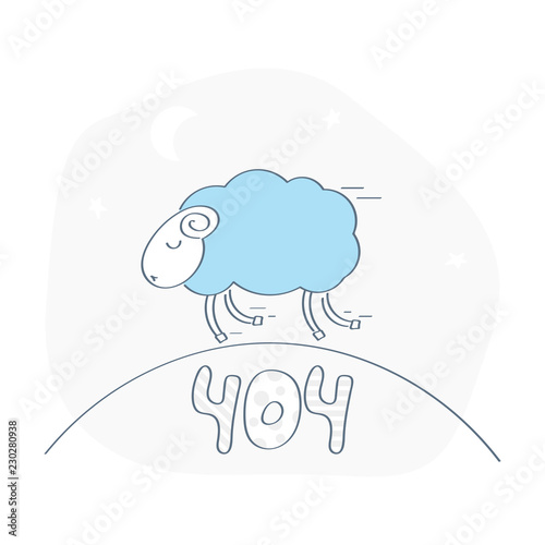 Cute funny 404 page, lamb running on a hill. 404, page not found, error, sorry web page, trouble, failure, oops page icon concept