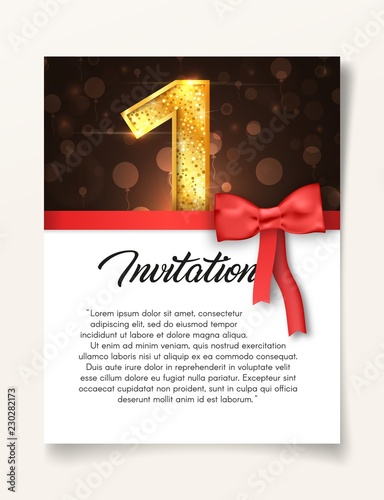 Wedding Invitation card template to the day of the first anniversary with abstract text vector illustration. Invite to 1st years eve jubilee