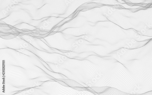 Abstract landscape on a white background. Cyberspace grid. Hi-tech network. 3d technology illustration