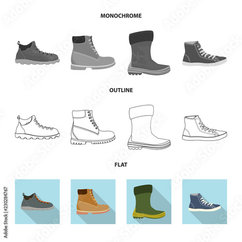 Vector design of shoe and footwear sign. Set of shoe and foot stock symbol for web.
