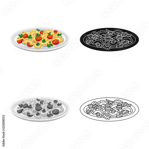 Isolated object of pasta and carbohydrate icon. Set of pasta and macaroni vector icon for stock.