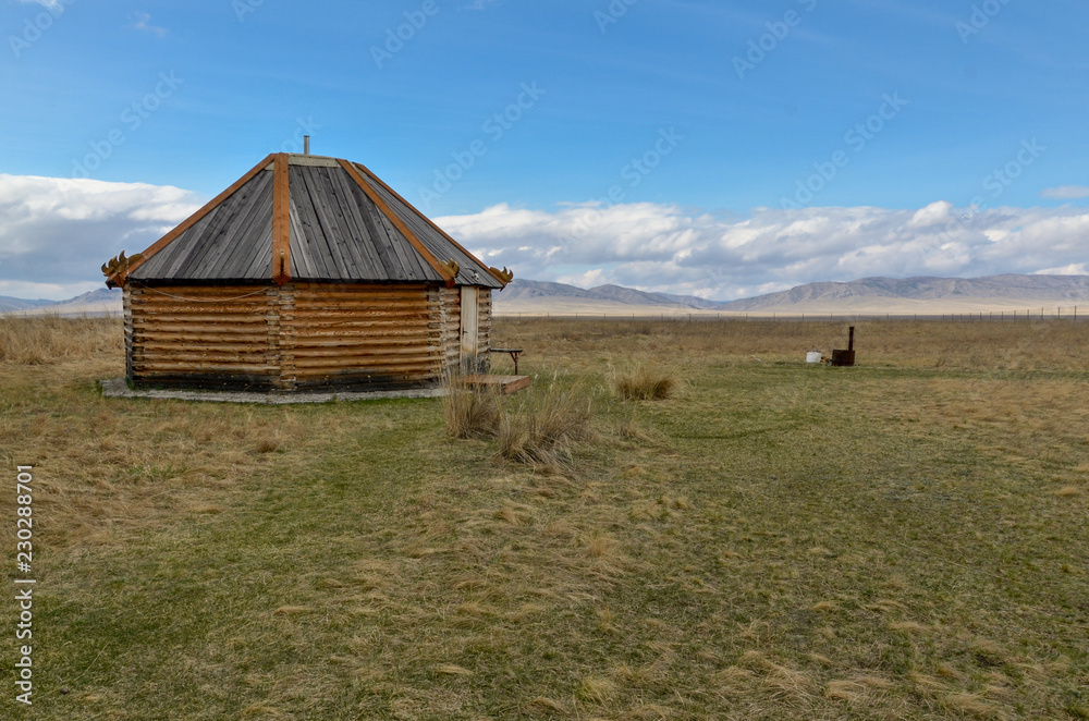 traditional Khakas wooden house in south Siberian steppe Ust-Abakan district, Republic of Khakassia