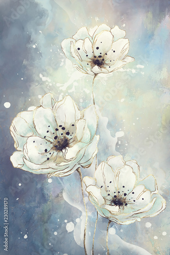 akwarela, rysunek kwiatów w delikatnych kolorach