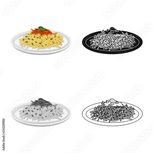 Isolated object of pasta and carbohydrate symbol. Collection of pasta and macaroni vector icon for stock.