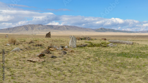 stone menhirs in Salbyk valley of South Siberia Ust-Abakan district, Republic of Khakassia photo