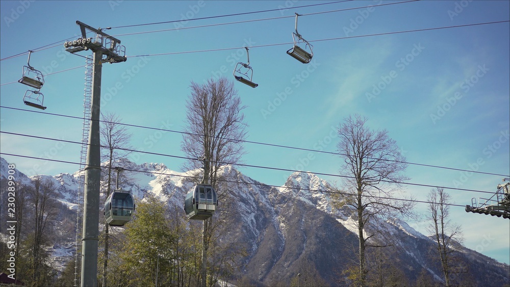 Ski lifts in Sochi in the summer. Ski lifts on the background of mountains.