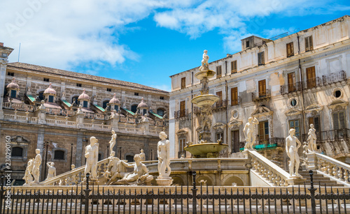 The famous Praetorian Fountain (Fontana Pretoria) in Palermo. Sicily, southern Italy. photo