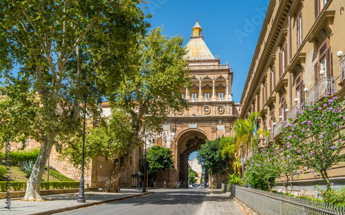 Porta Nuova, tower gate in Palermo, on a sunny summer day. Sicily, Italy. photo