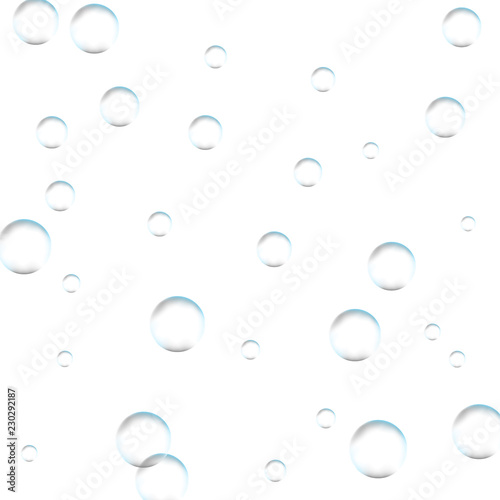 Underwater fizzing air bubbles on white background. Fizzy sparkles in water, sea, aquarium, ocean. Effervescent drink. Undersea vector texture.