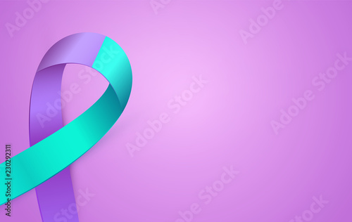 3d Purple Blue ribbon card to Suicide Prevention Awareness Month. Double colour Ribbon poster.