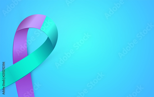 3d Purple Blue ribbon card to Suicide Prevention Awareness Month. Double colour Ribbon poster.