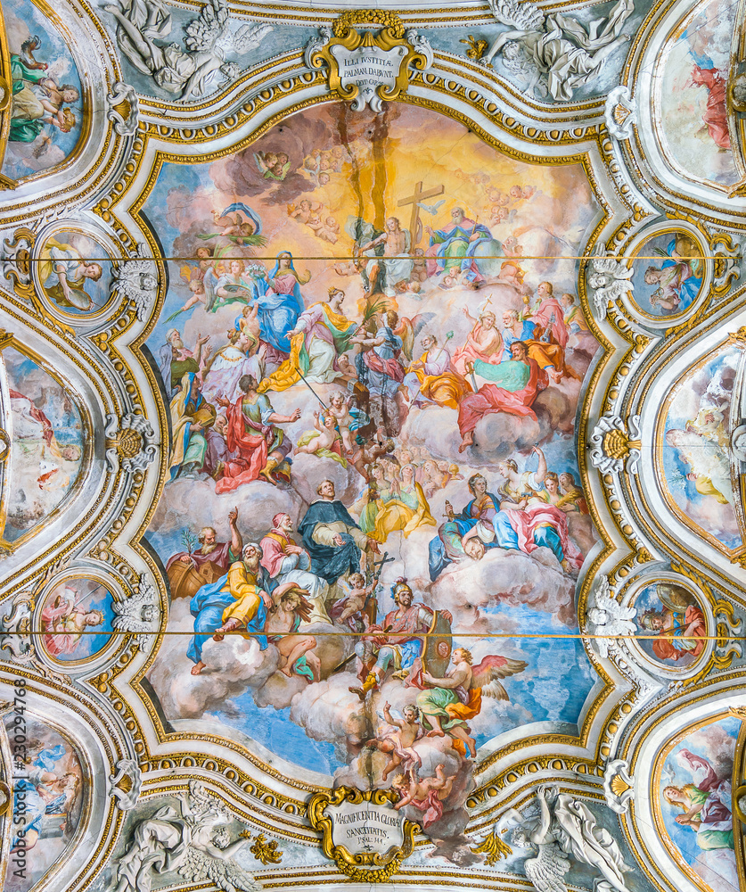 Frescoed vault by Filippo Randazzo in the Church of Santa Caterina in Palermo. Sicily, southern Italy.