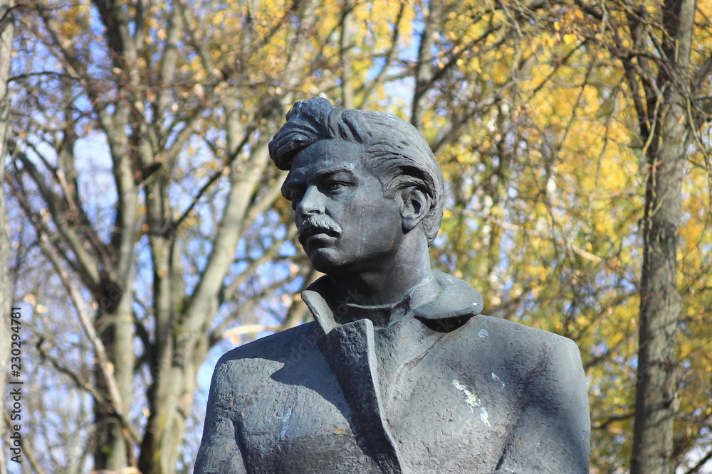 Minsk, Belarus, October 21, 2018: Monument to a famous Belarusian poet Maxim Bogdanovich