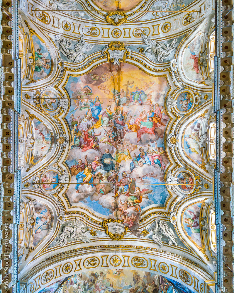 Frescoed vault by Filippo Randazzo in the Church of Santa Caterina in Palermo. Sicily, southern Italy.